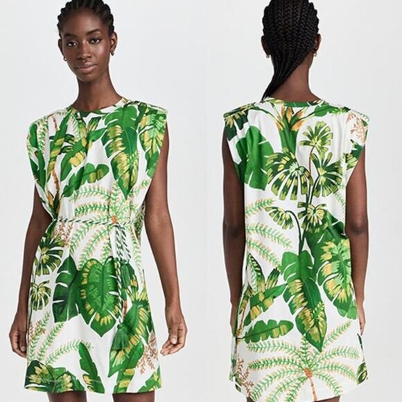 NWT Farm Rio Tropical Forest Padded Shoulder Crew-Neck Mini Dress Green Size: M - Picture 8 of 8